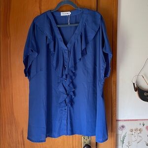 FlyCurvy Blue Ruffled Blouse